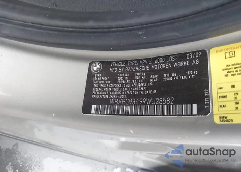 2009 BMW X3 xDrive30I из США, поврежденный, VIN WBXPC93499WJ28582